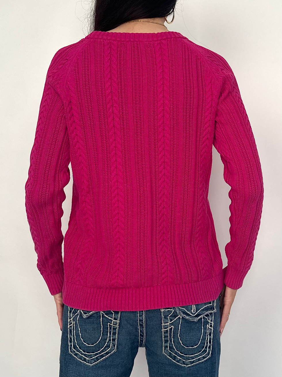 Thumbnail: 00s Lands’ End Hot Pink Cable Knit Jumper