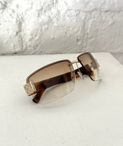Unisex Vintage y2k Gucci Brown Tinted Square Rimless