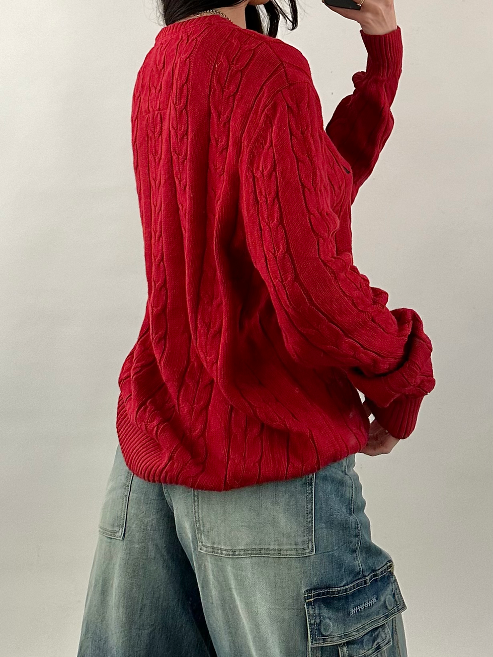 Thumbnail: Nautica Red Cable Knit Crew Neck Jumper