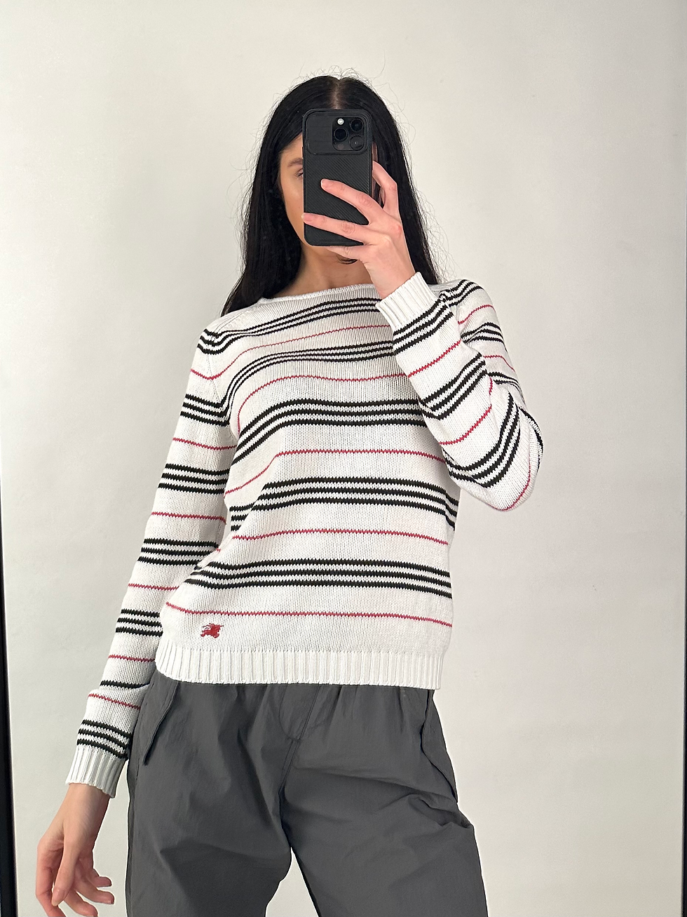 縮圖：Burberry White Stripe Slash Neck Knit Jumper