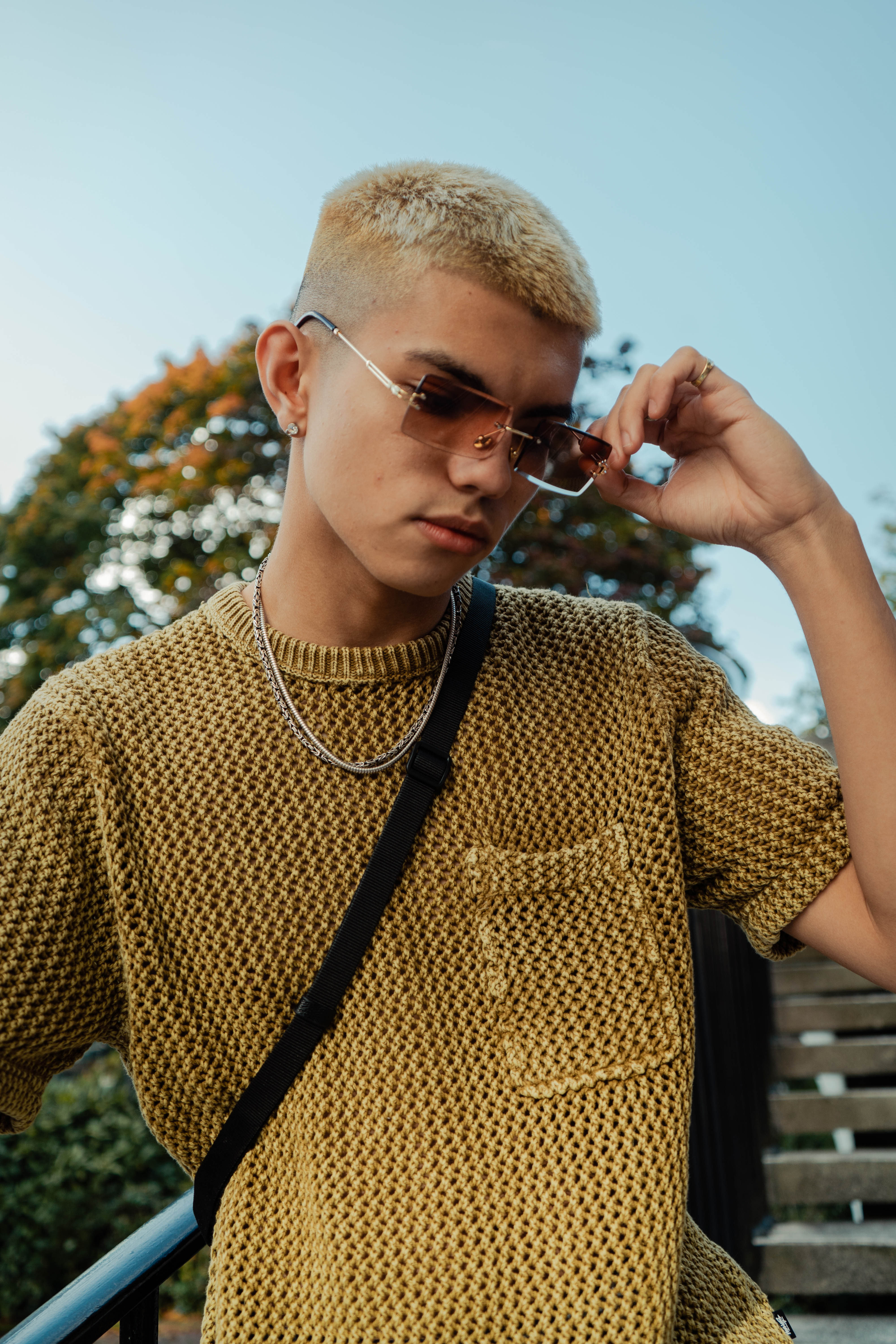 Brown Tinted Square Rimless Sunglasses