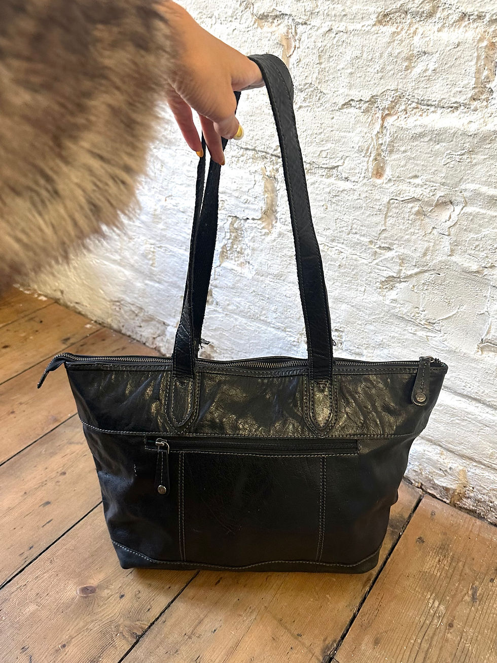 Miniatura: Rugged Hide Black Stitch Detail Genuine Leather Tote Shoulder Bag