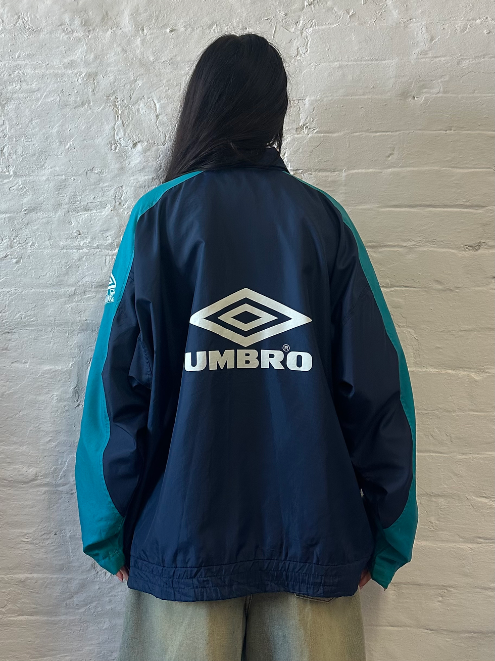 縮圖：90s Umbro Navy Blue & Teal Spell Out Windbreaker Jacket Track Jacket with Collar