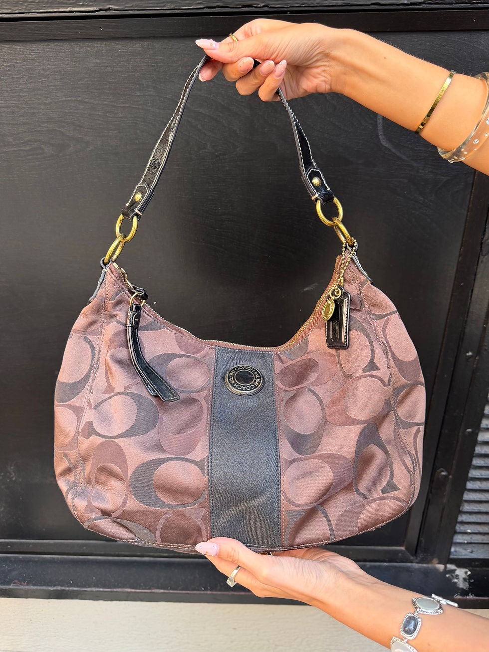 Thumbnail: Vintage Y2K Coach Signature Brown & Black Monogram Canvas Shoulder Bag