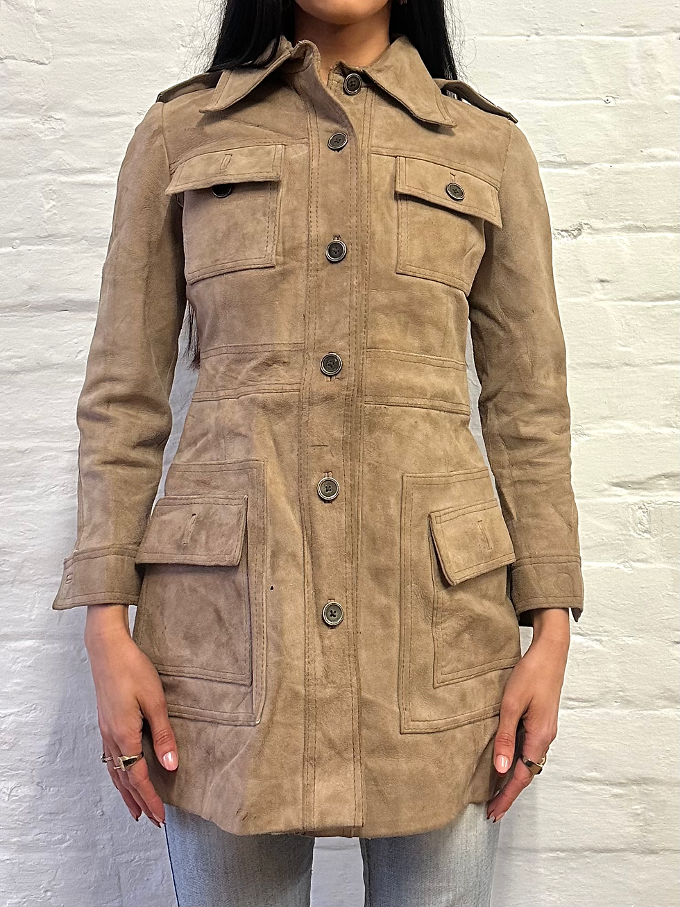 Thumbnail: 00s L’Amour Tan Beige Suede Genuine Leather Trench Coat