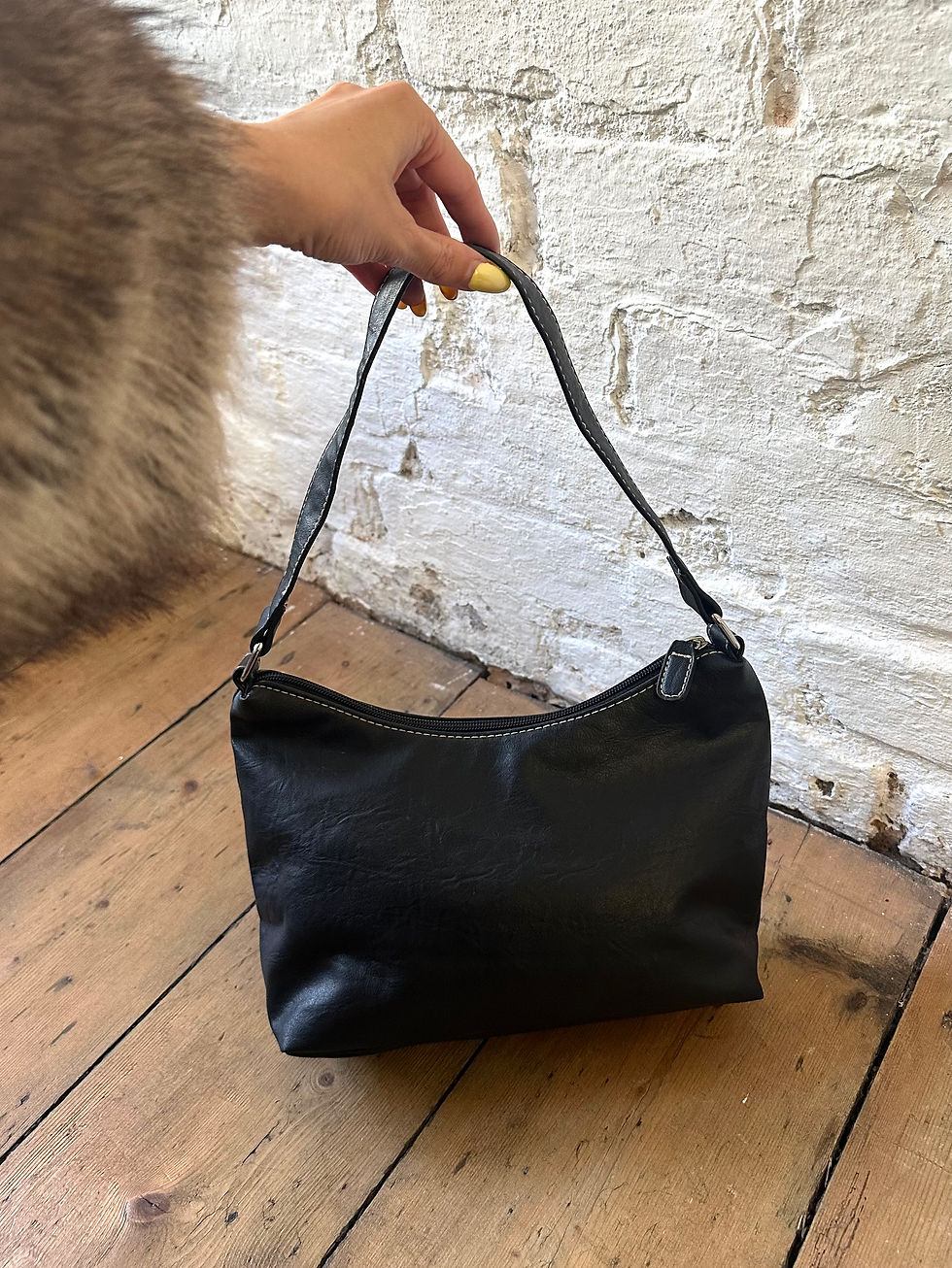 縮圖：00s Cabrelli Black Stitch Detail Faux Leather Shoulder Bag with Zip Closure