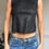 Miniatura: Y2K Miss Sixty Black Snakeskin Print Leather Cropped Tank Top
