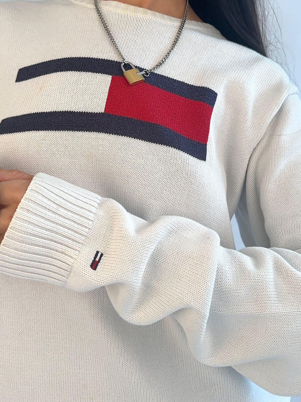 Thumbnail: Rare Tommy Hilfiger Flag White Crew Neck Knit Jumper