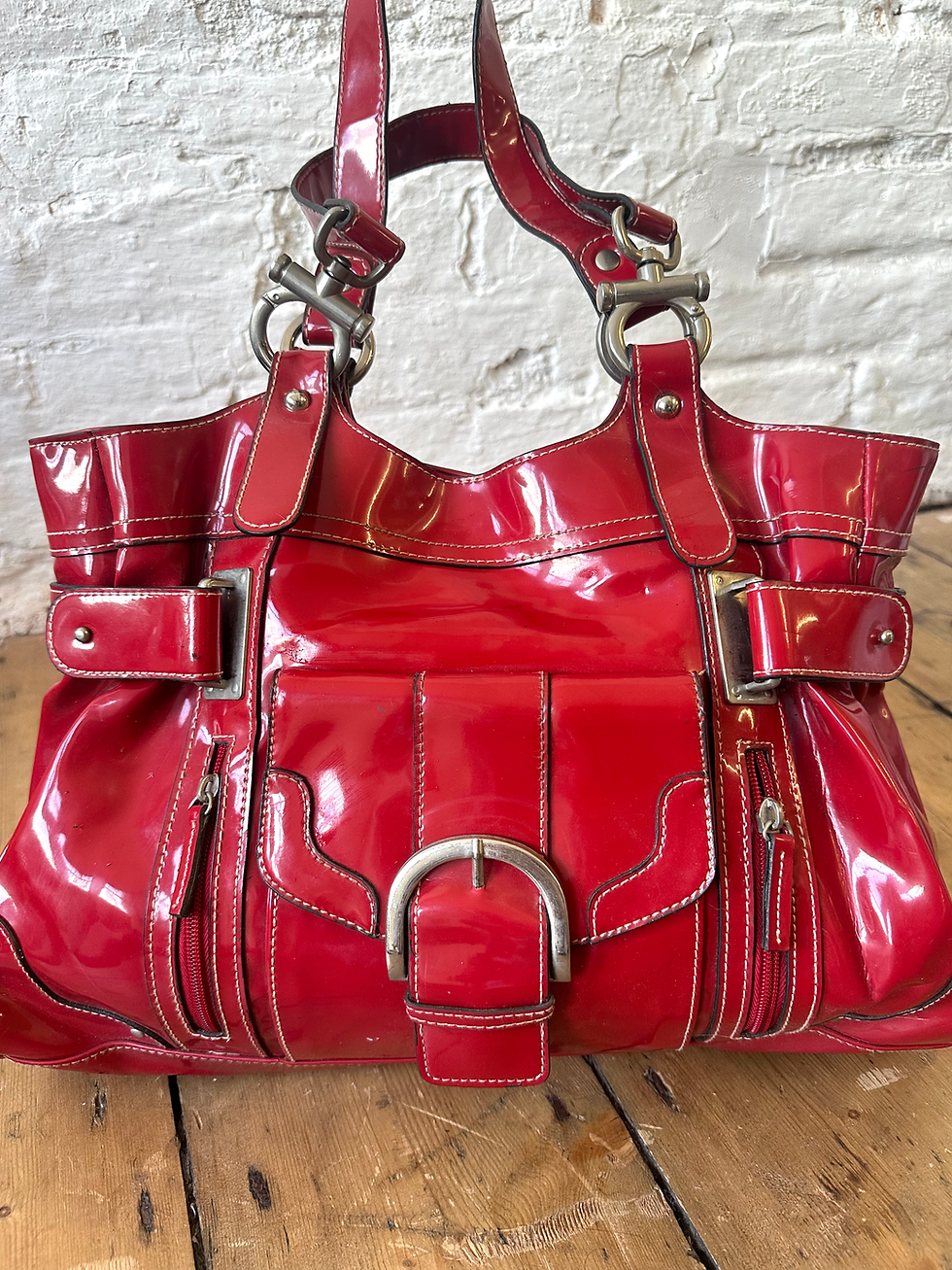 Miniatyrbild: Worthington 00s Red Patent Faux Leather Buckle Shoulder Bag with Zips & Pocket