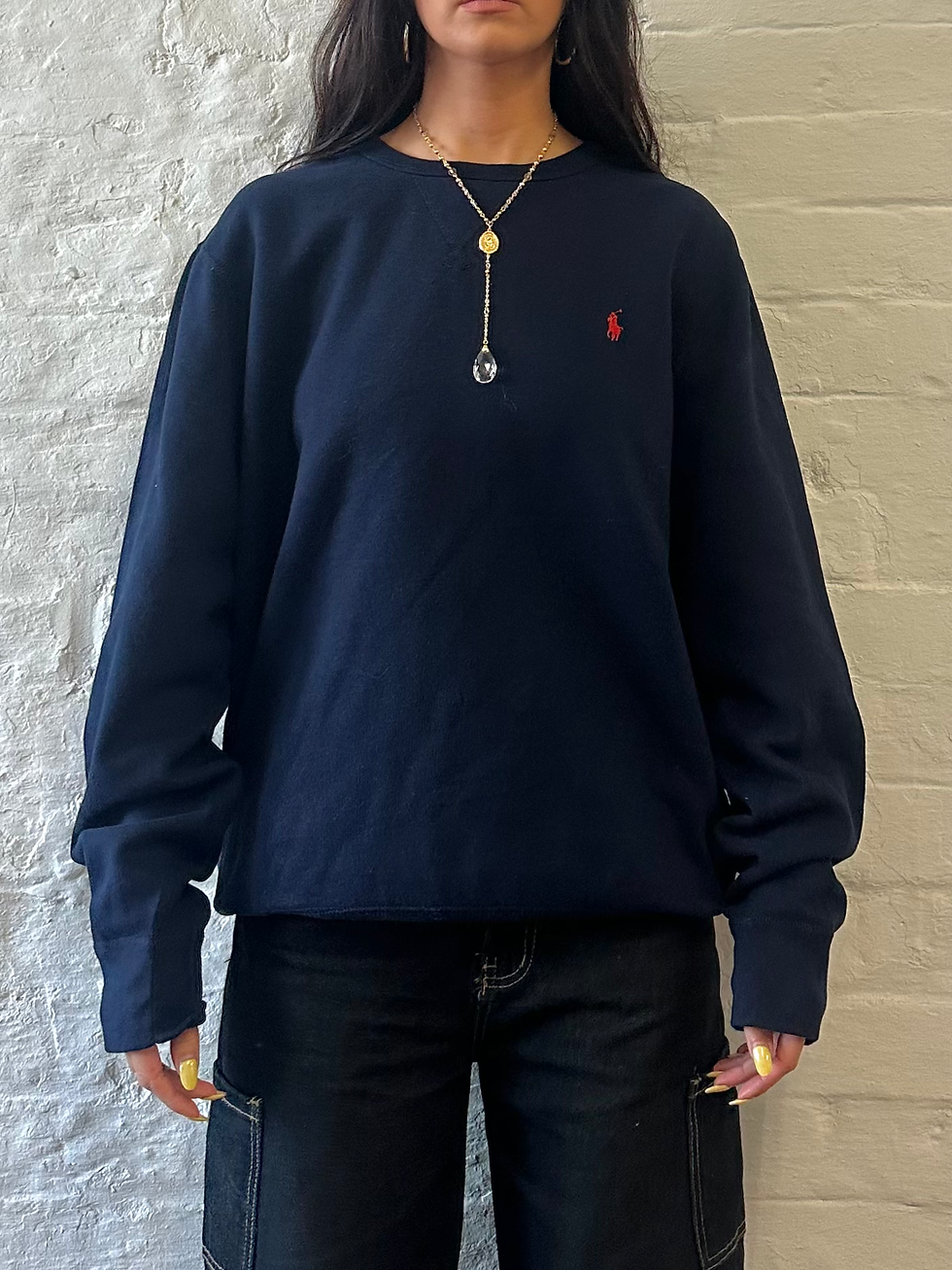 ภาพขนาดย่อ: Polo Ralph Lauren Red Embroidered Logo Navy Crewneck Sweatshirt