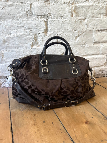 未使用級 COACH Ashley Satchel Handbag 2way Coach Ashley Signature Sateen Monogram Satchel Brown Shoulder Bag
