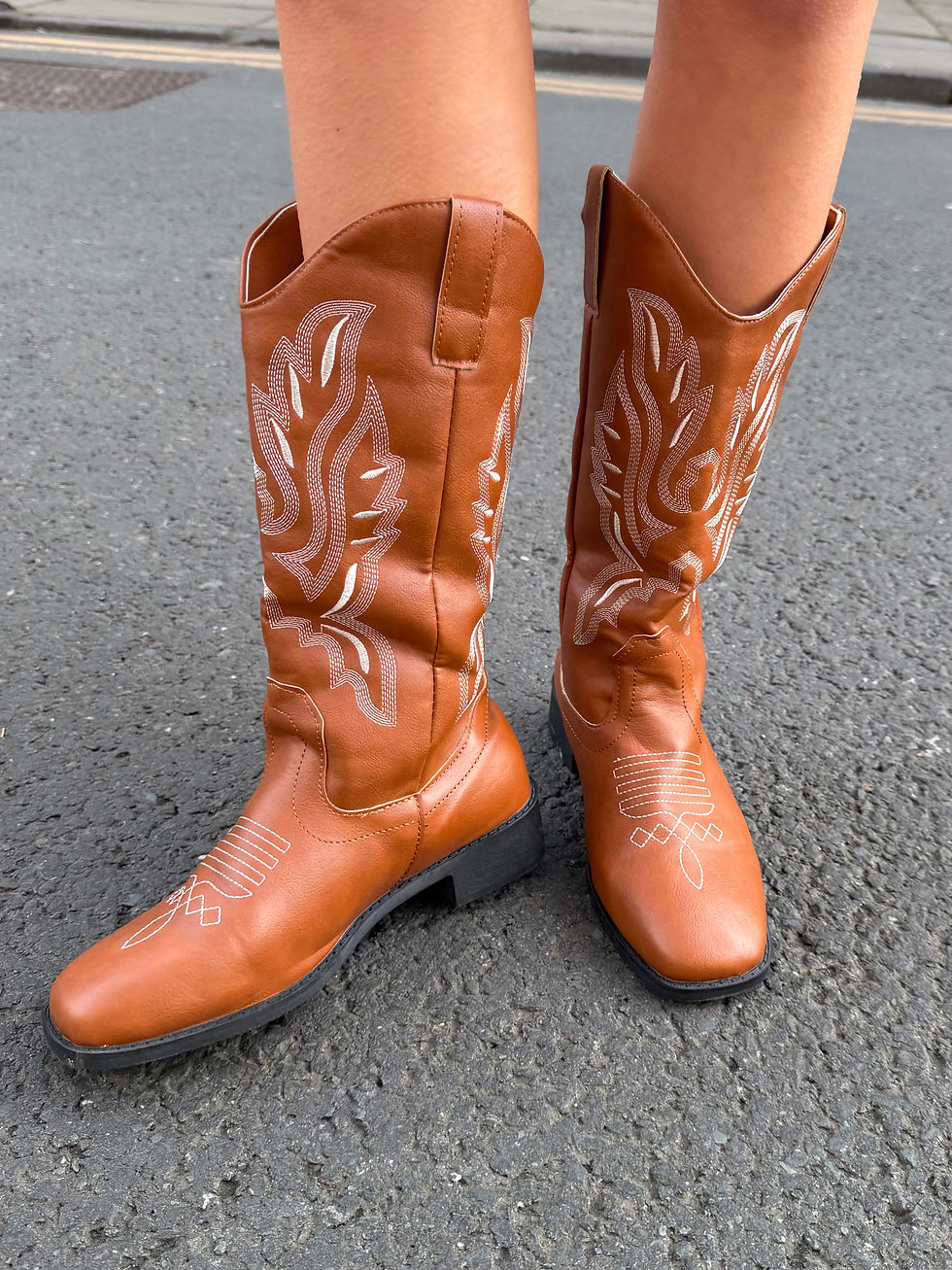 Miniatyrbild: Brown Tan Embroidered Western Mid Calf Cowboy Boots