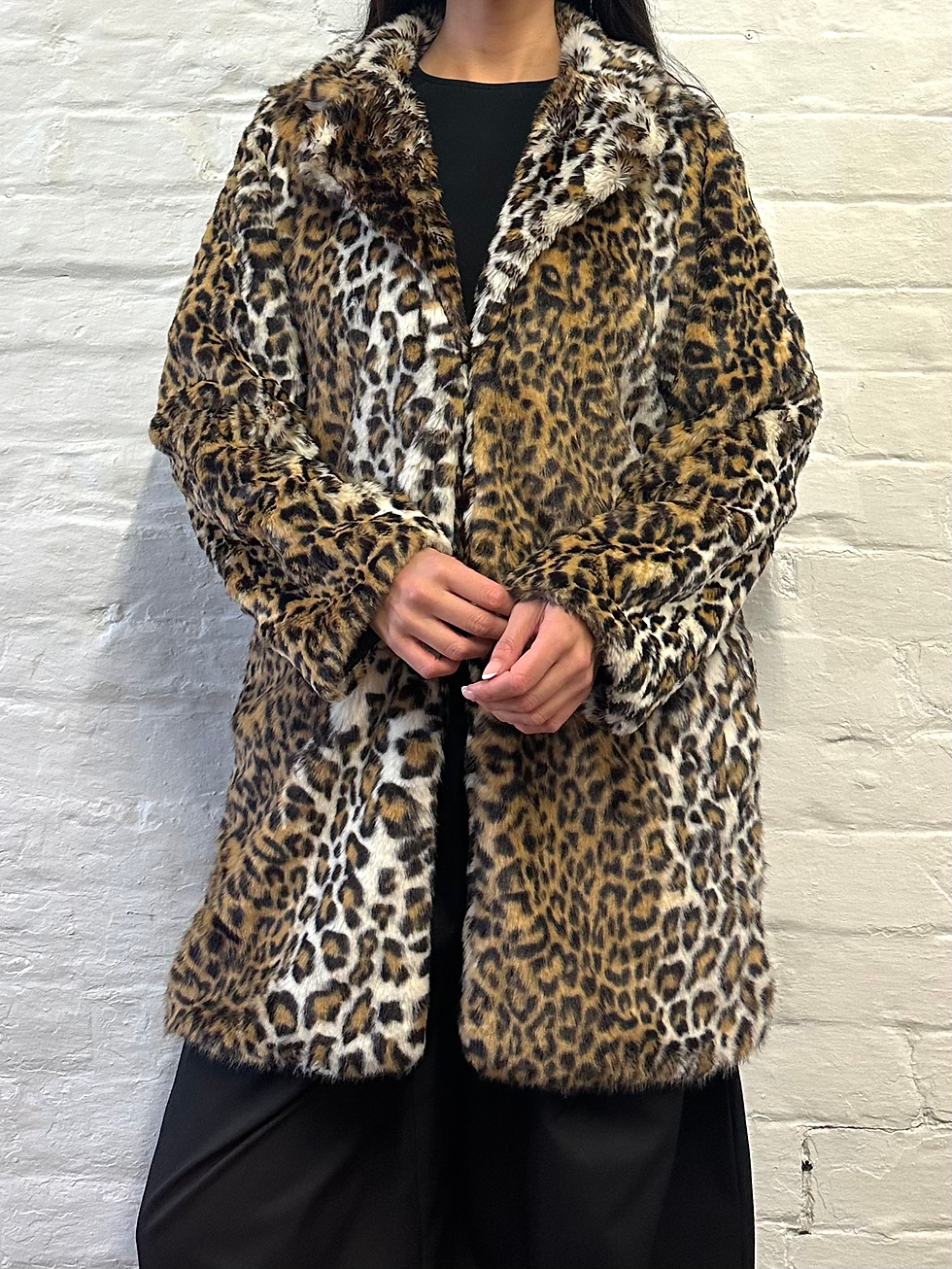 Miniatura: 00s Lanshifei Leopard Print Brown, Black & White Faux Fur Coat