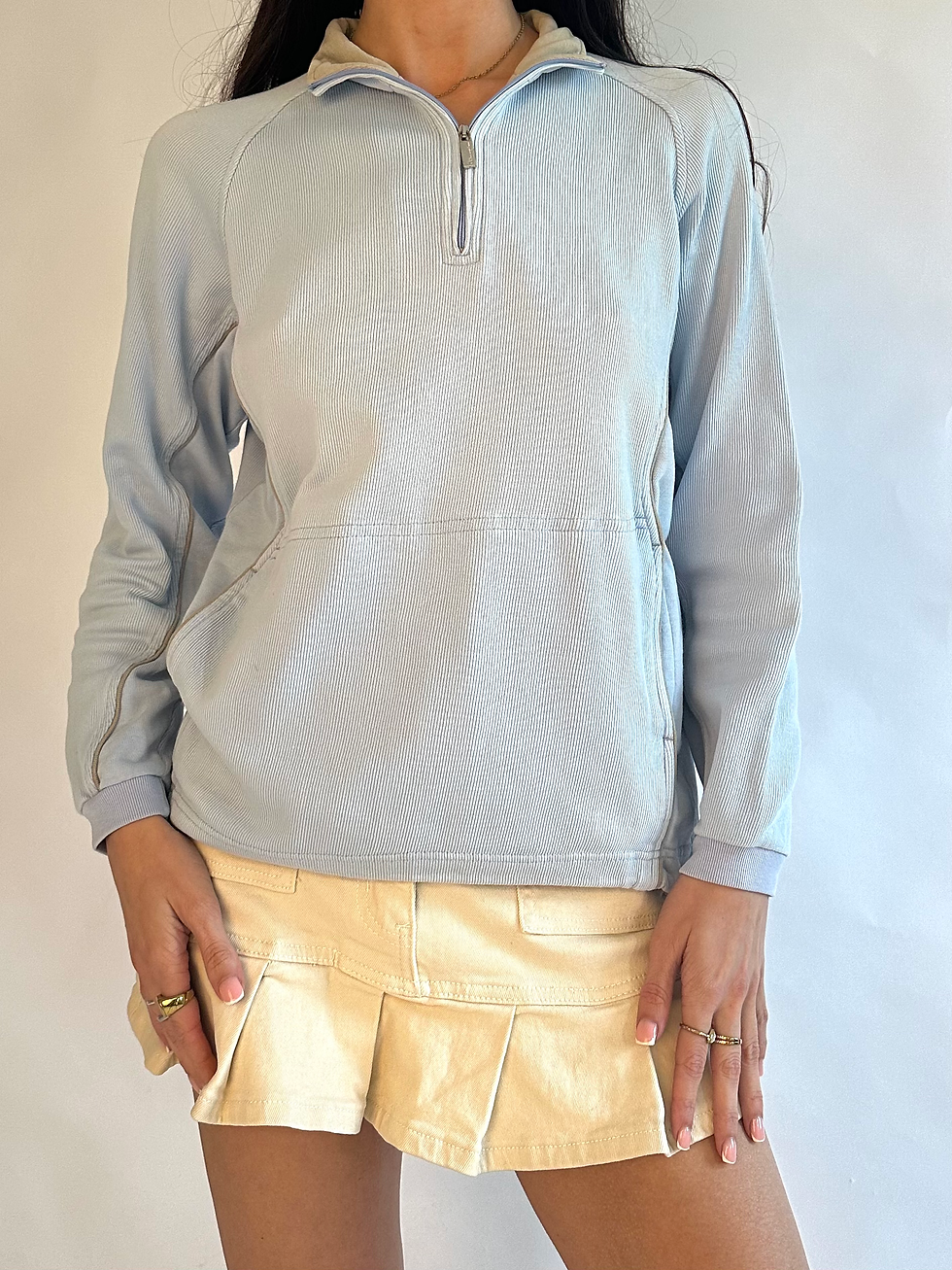 Miniaturbild: 00s Champion Baby Blue Ribbed Quarter Zip Funnel Neck Sweatshirt