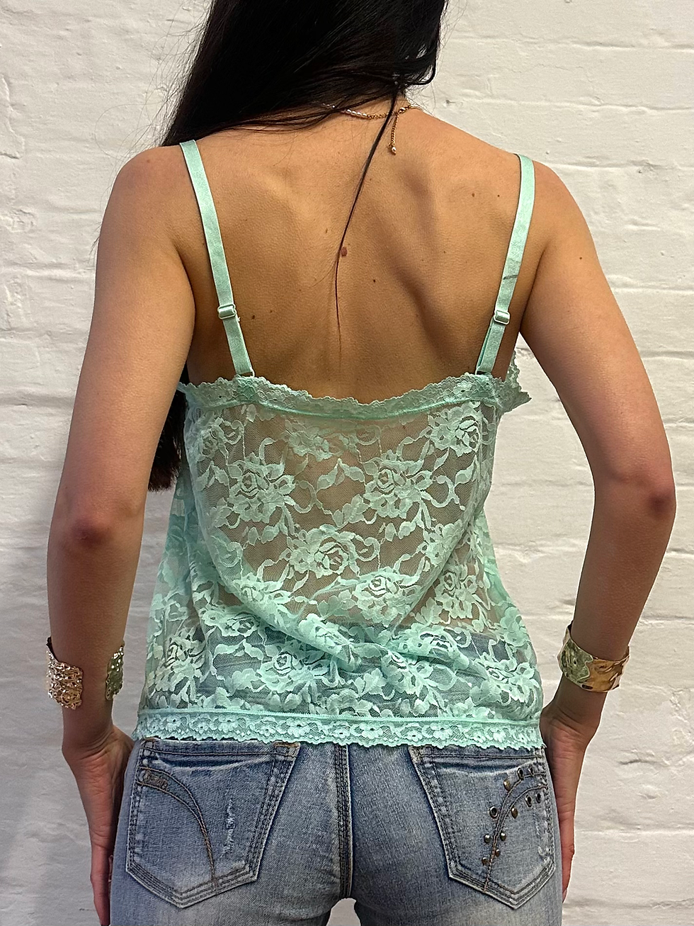 Miniature : 00s Mint Green Turquoise Lace Cami Top with Adjustable Straps