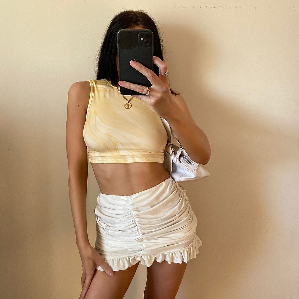 Miniatura: Yellow Tie Dye Ruched Side Crop Top