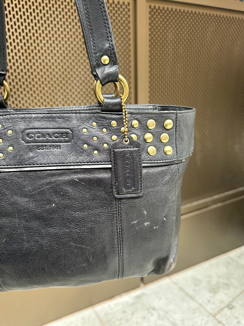 Miniatura: 00s Signature Coach Gold Stud Black Genuine Leather Tote Shoulder Bag