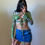 Miniatura: Green Tie Dye Print Lace Up Front Long Sleeve Crop Top