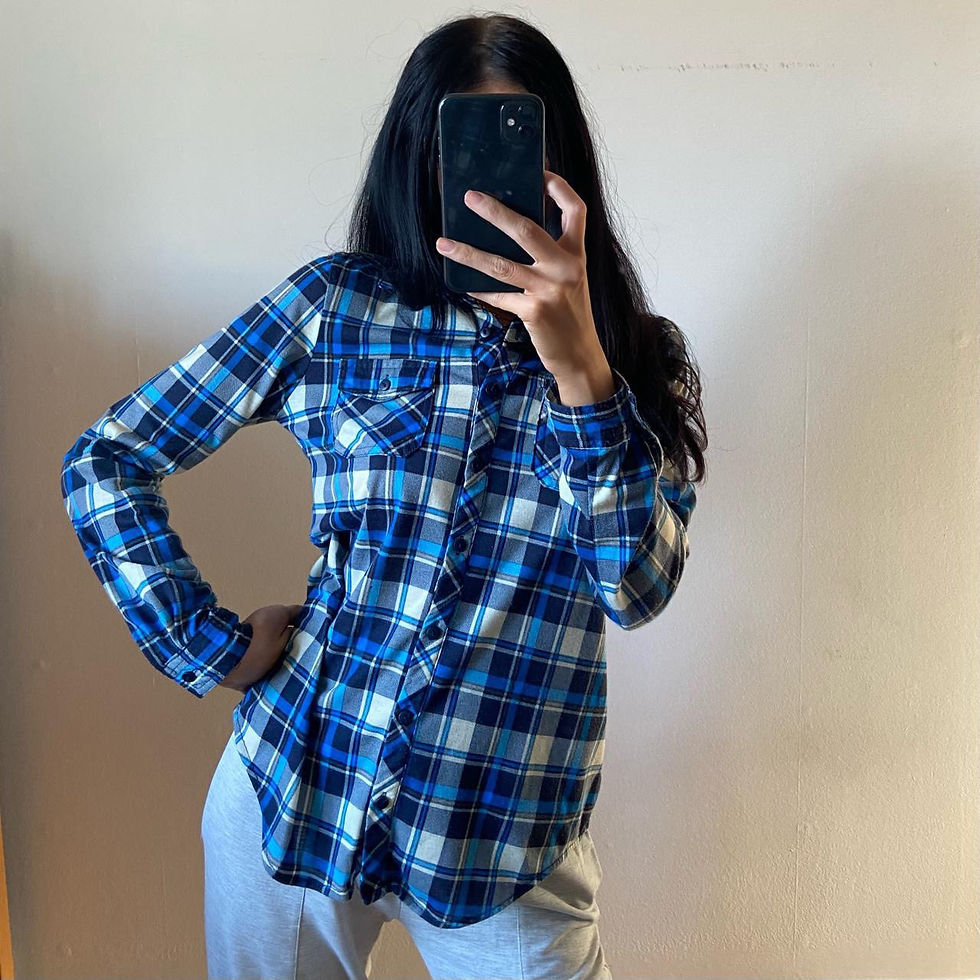 Miniatura: Blue & White Check Long Sleeve Shirt