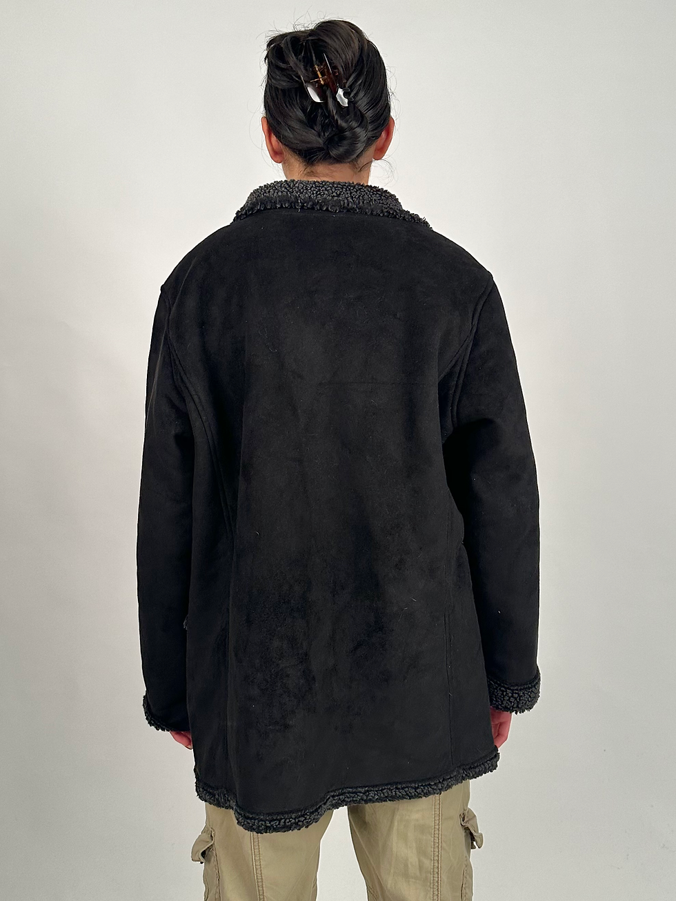 Thumbnail: L.L. Bean Black Faux Fur Suede Button Up Jacket