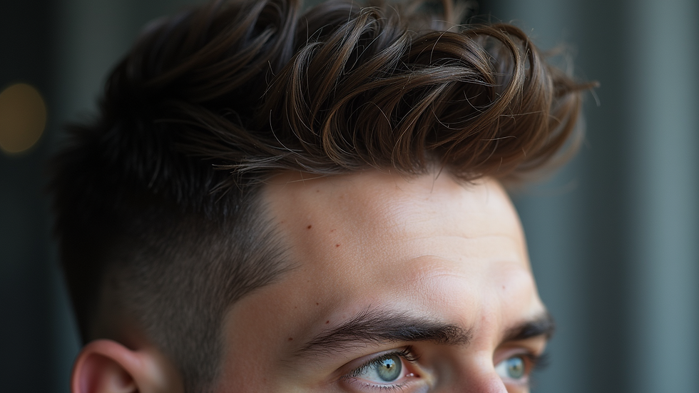 Close-up view of a modern men's haircut with textured layers