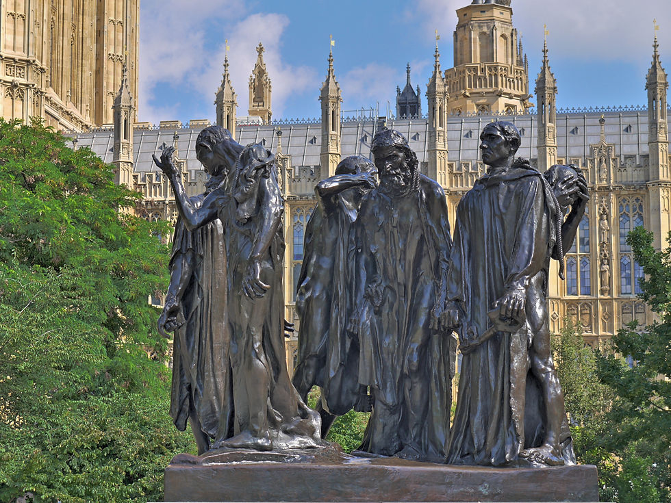 A copy of the Burghers of Calais sculpture, that still sits in Victoria Tower Gardens behind Parliament.