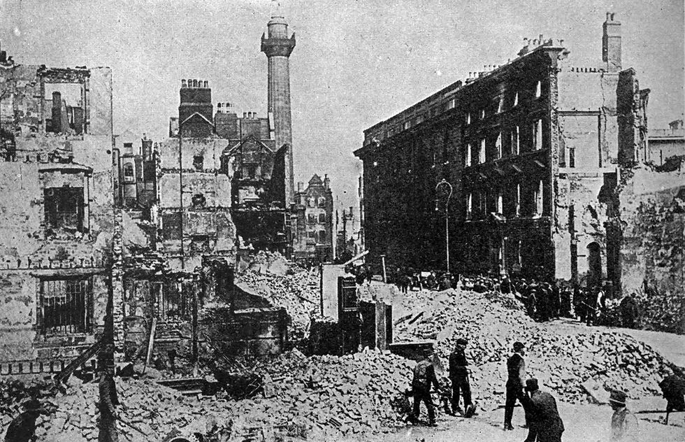 Sackville (now O'Connell) Street, Dublin, after the 1916 Easter Rising.