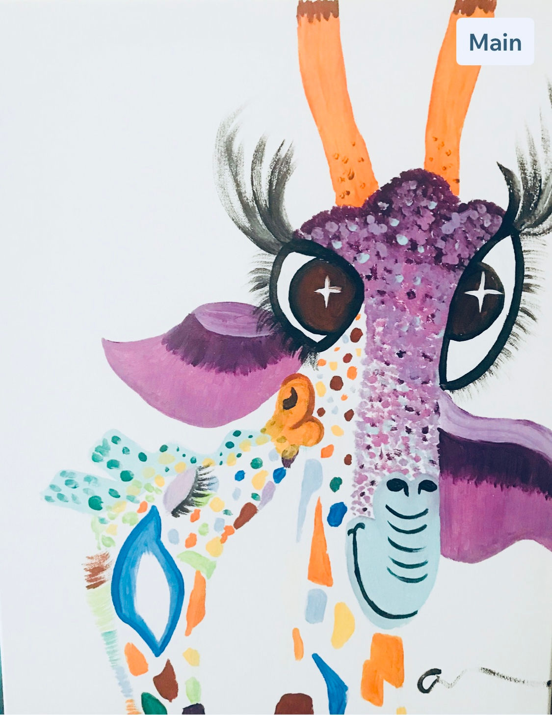 Love Giraffes in Abstract on Canvas