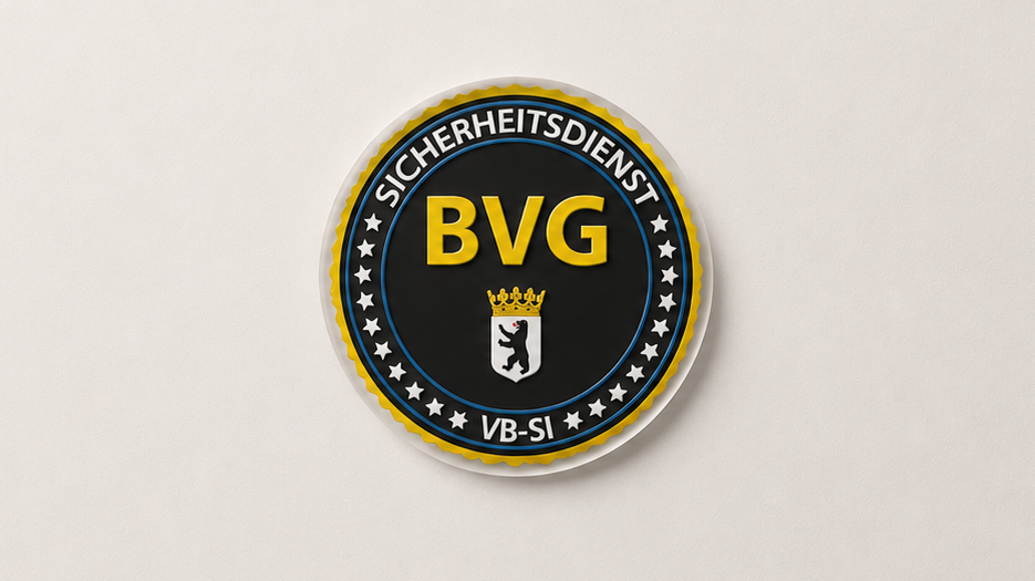 BVG Sicherheitsdienst Logo auf schwarzem Pin