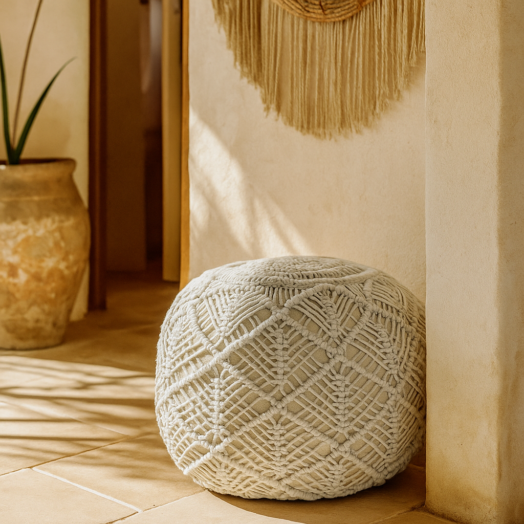 Pouf Macrame White 45 x 45 cm