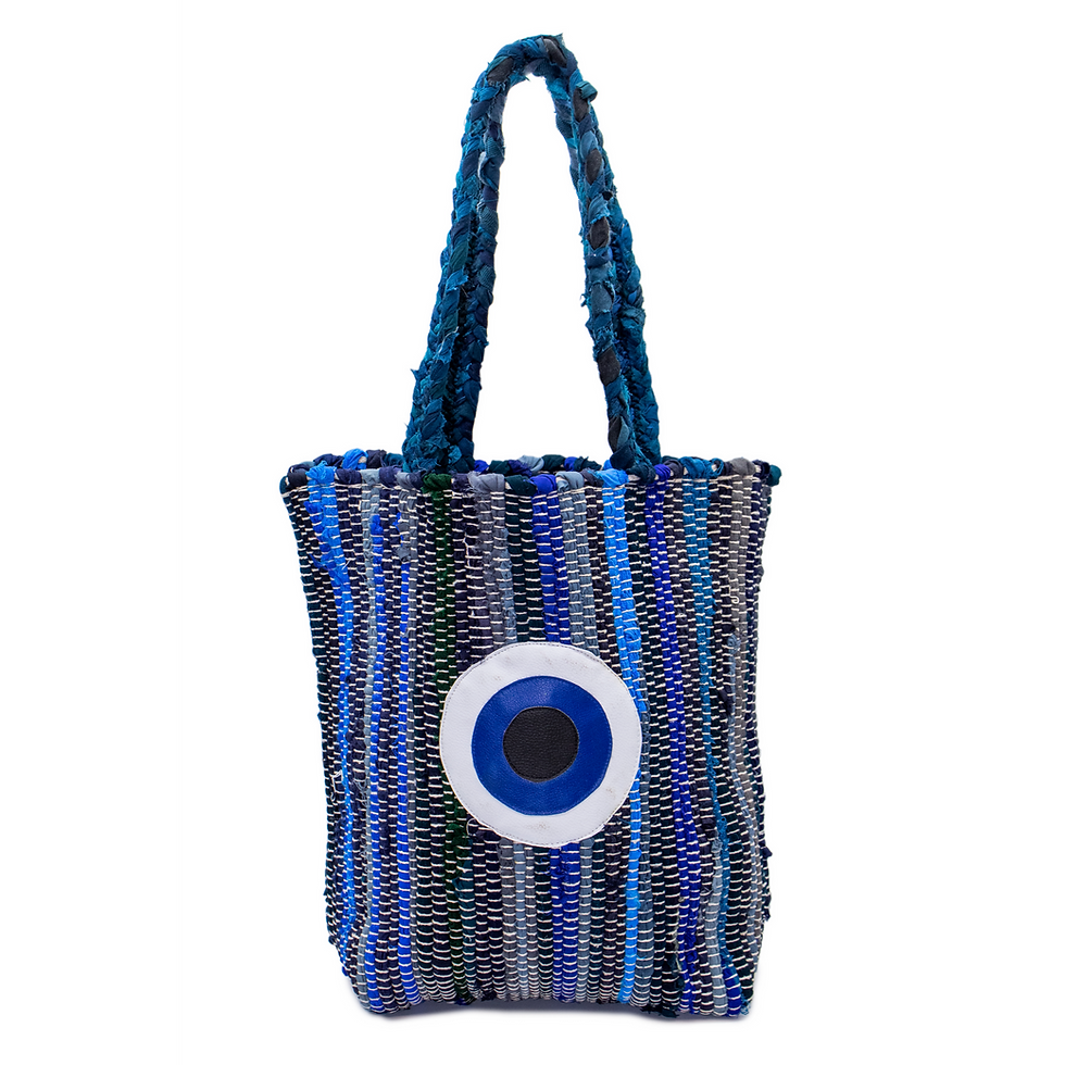 Thumbnail: Beach Bag Cotton Evil Eye Blue 35 x 40 cm