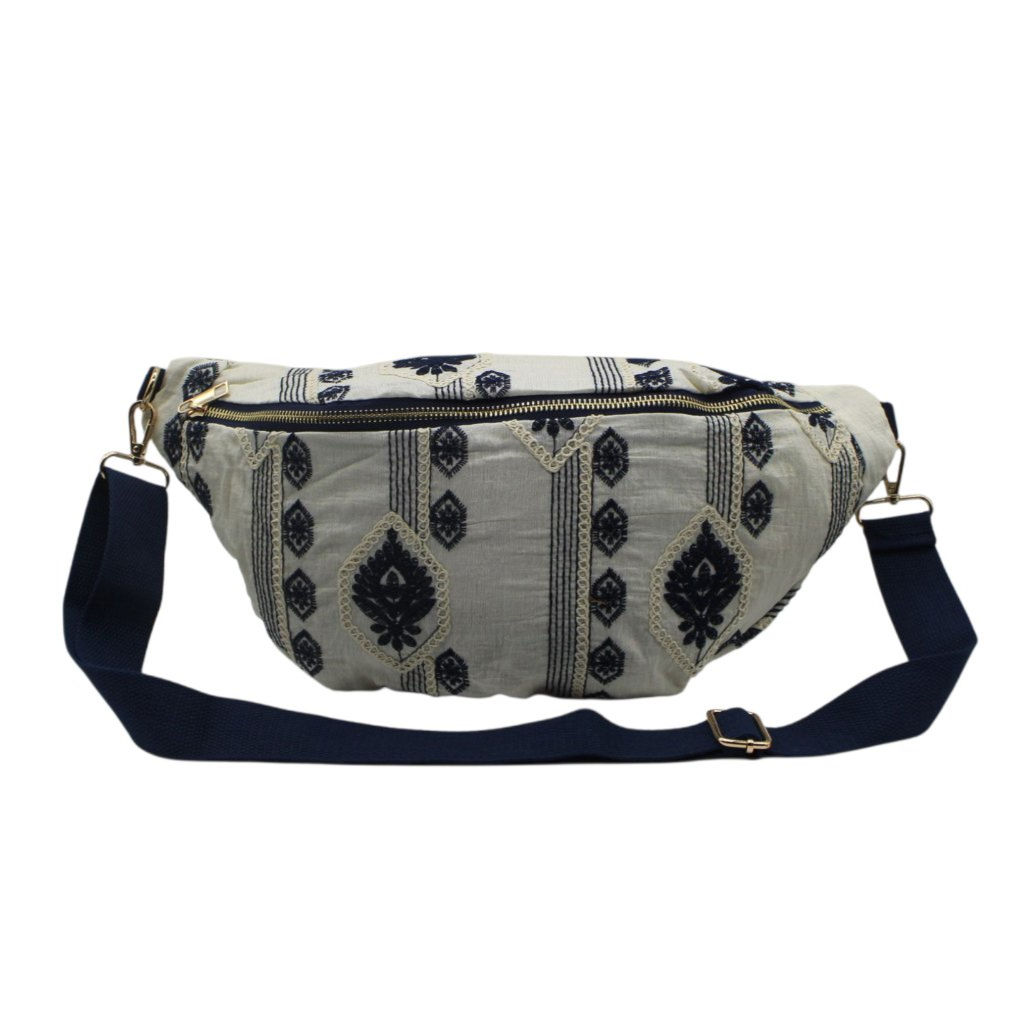 Linen waistbag Blue - White