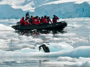 Landscape photography: Antarctic tourists cruising through ice-filled waters