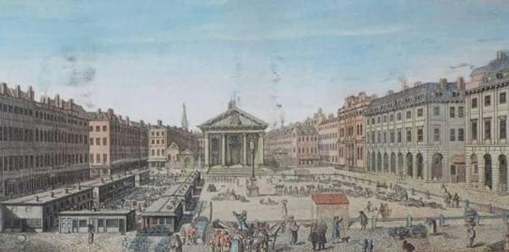 1637 - Historical print of busting Covent Garden market