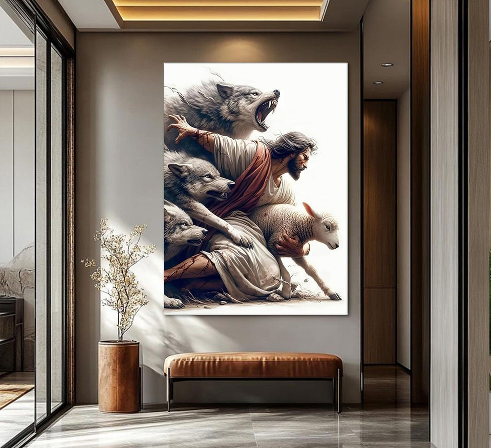 Thumbnail: MALEDO Jesus and Lamb Canvas Wall Art Jesus Saves the Lost Sheep Christian Pi...