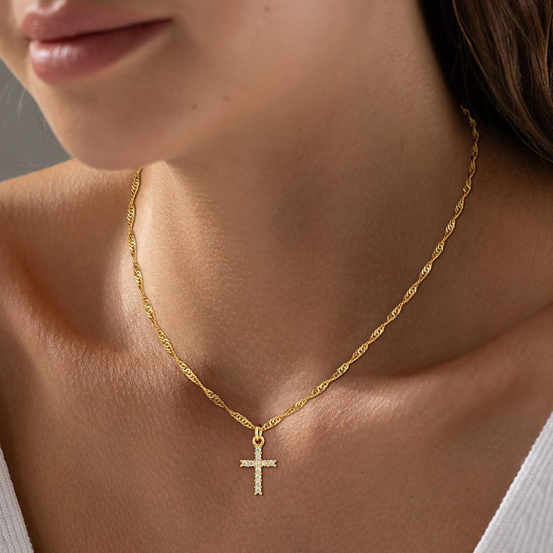 Thumbnail: Minimalist Christian For Cross Necklace Women 18K Gold Plated Dainty Religious J