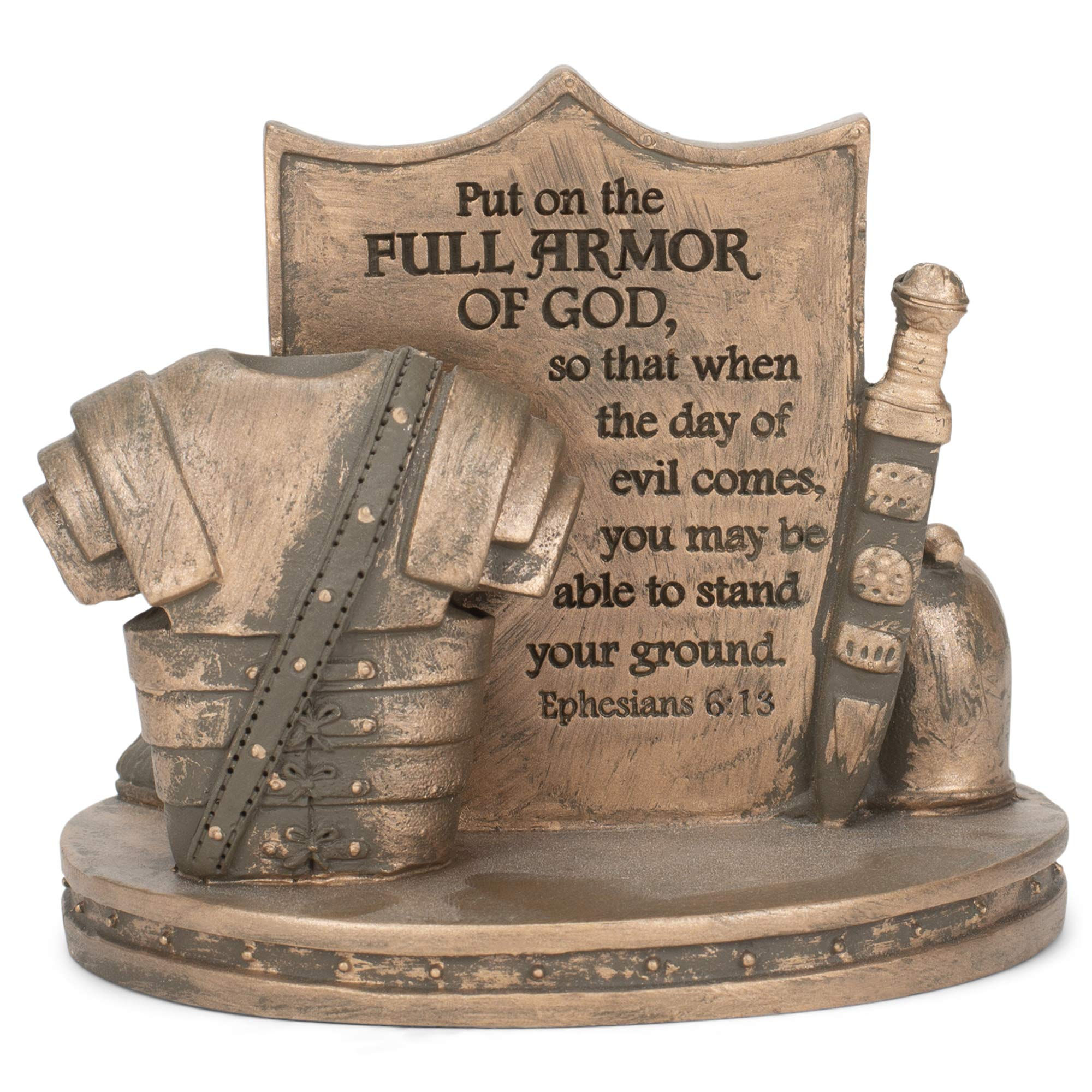 Dicksons Bronzetone Full Armor Scripture 3 x 4 Resin Decorative Tabletop Card...