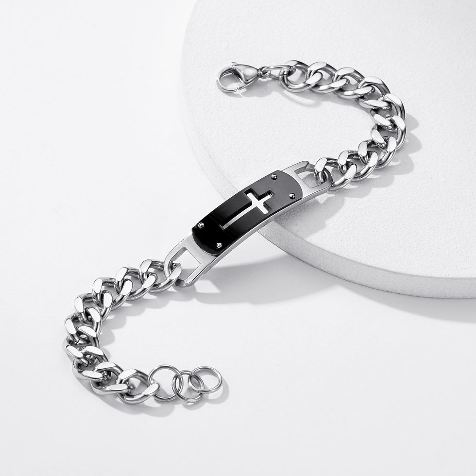 Thumbnail: Lunvky Cross Bracelet for Men Boys, Silver Bible Verse Cross Bracelets Christ...