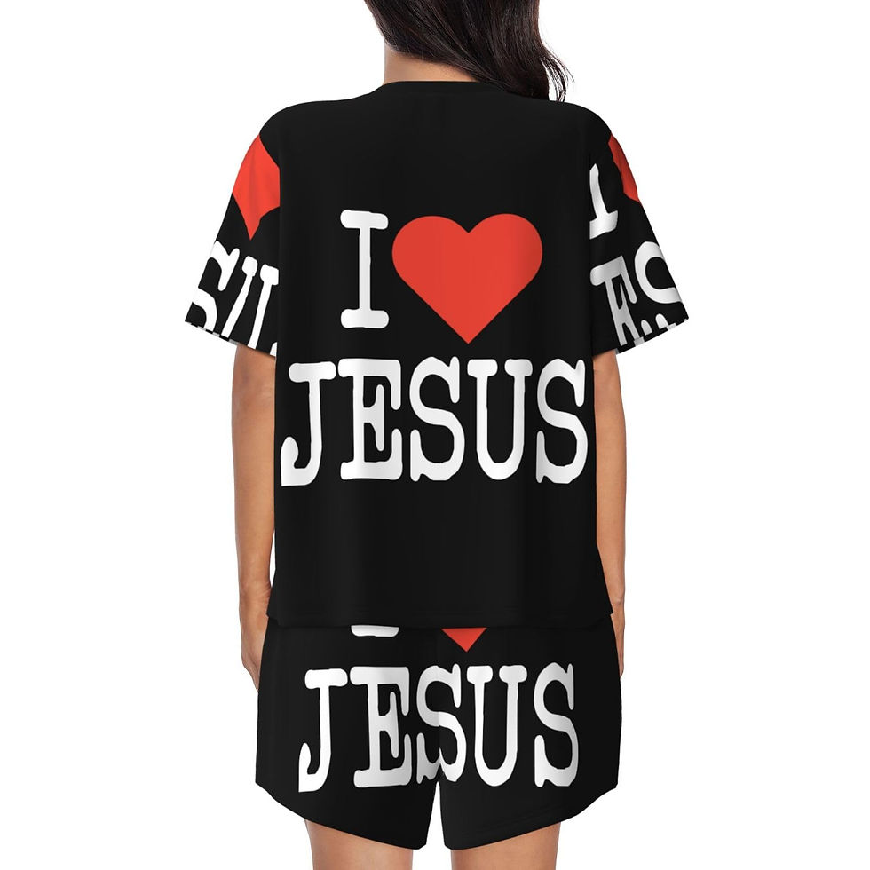 Thumbnail: Juiimr Yeshua Jesus Christian Womens Pajamas Set,Short-Sleeved Pajama 2 Piece...