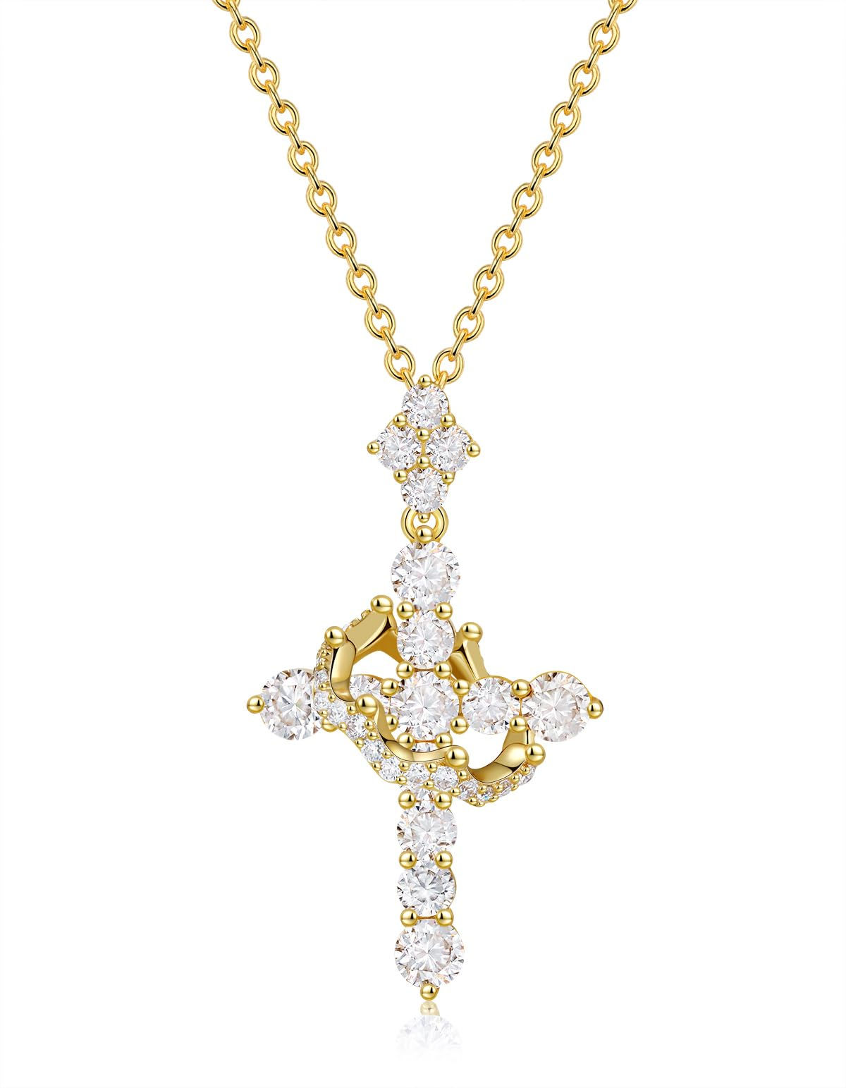 YIMERAIRE Upgraded Moissanite Crown Cross Necklace 14K Gold Vermeil Dainty Ic...