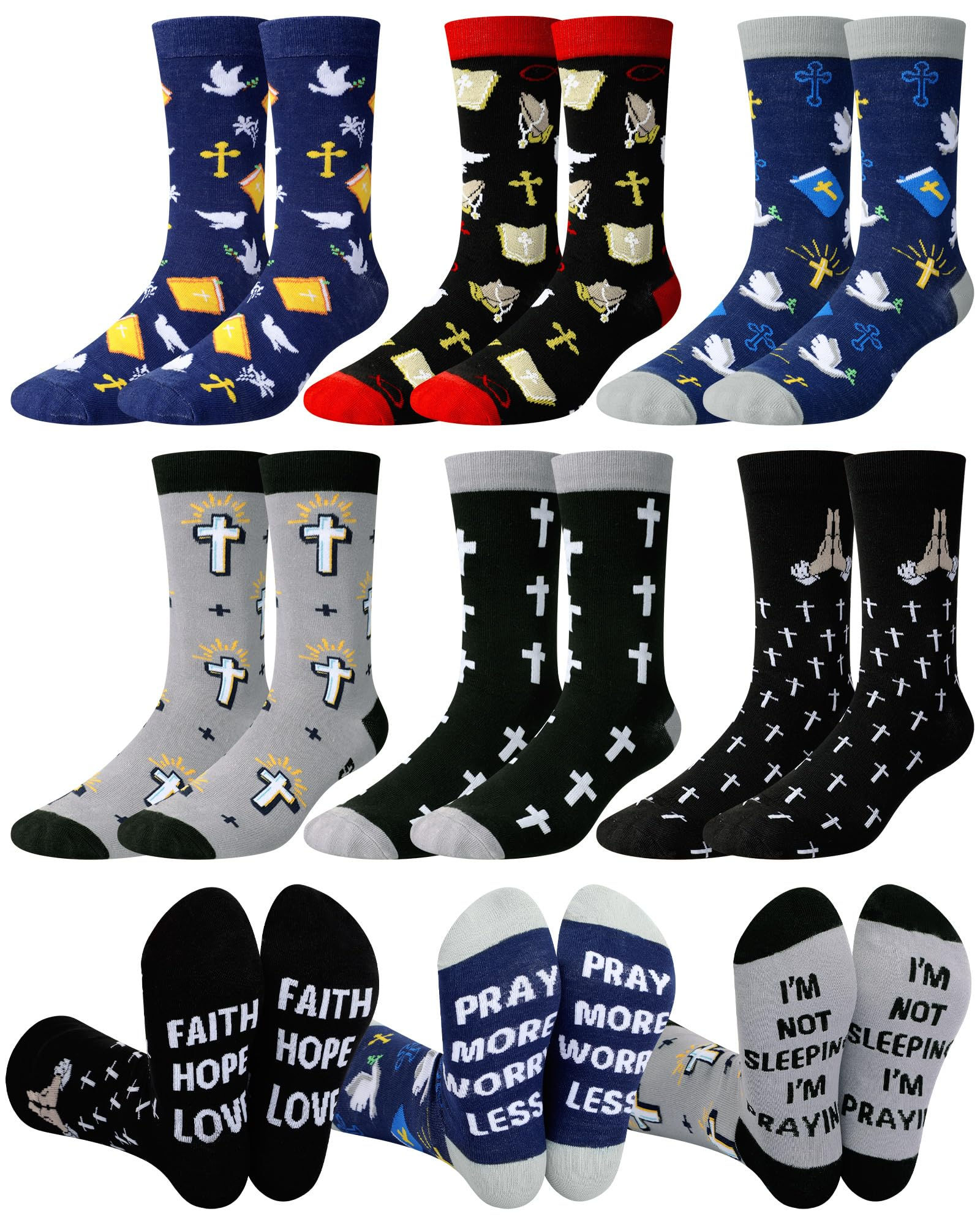 Shihanee 6 Pairs Christmas Christian Socks for Men Novelty Religious Jesus Cr...
