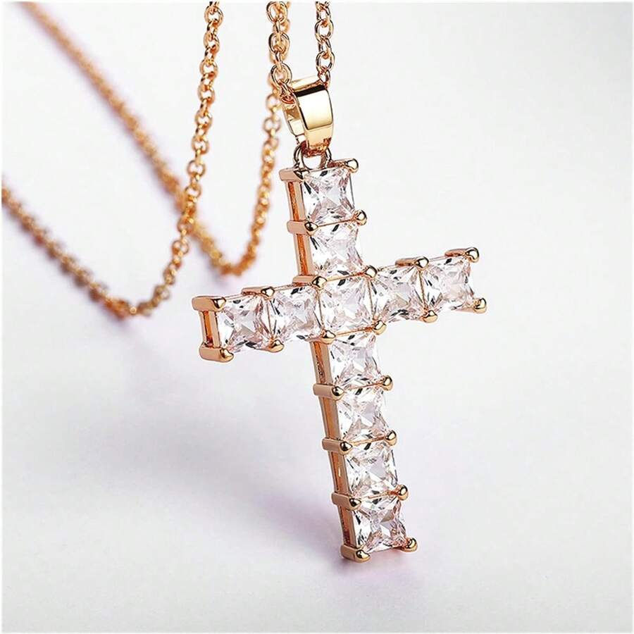 Thumbnail: New Fashion Necklaces Female Pendants Gold Multi Color Crystal Jesus Cross Penda