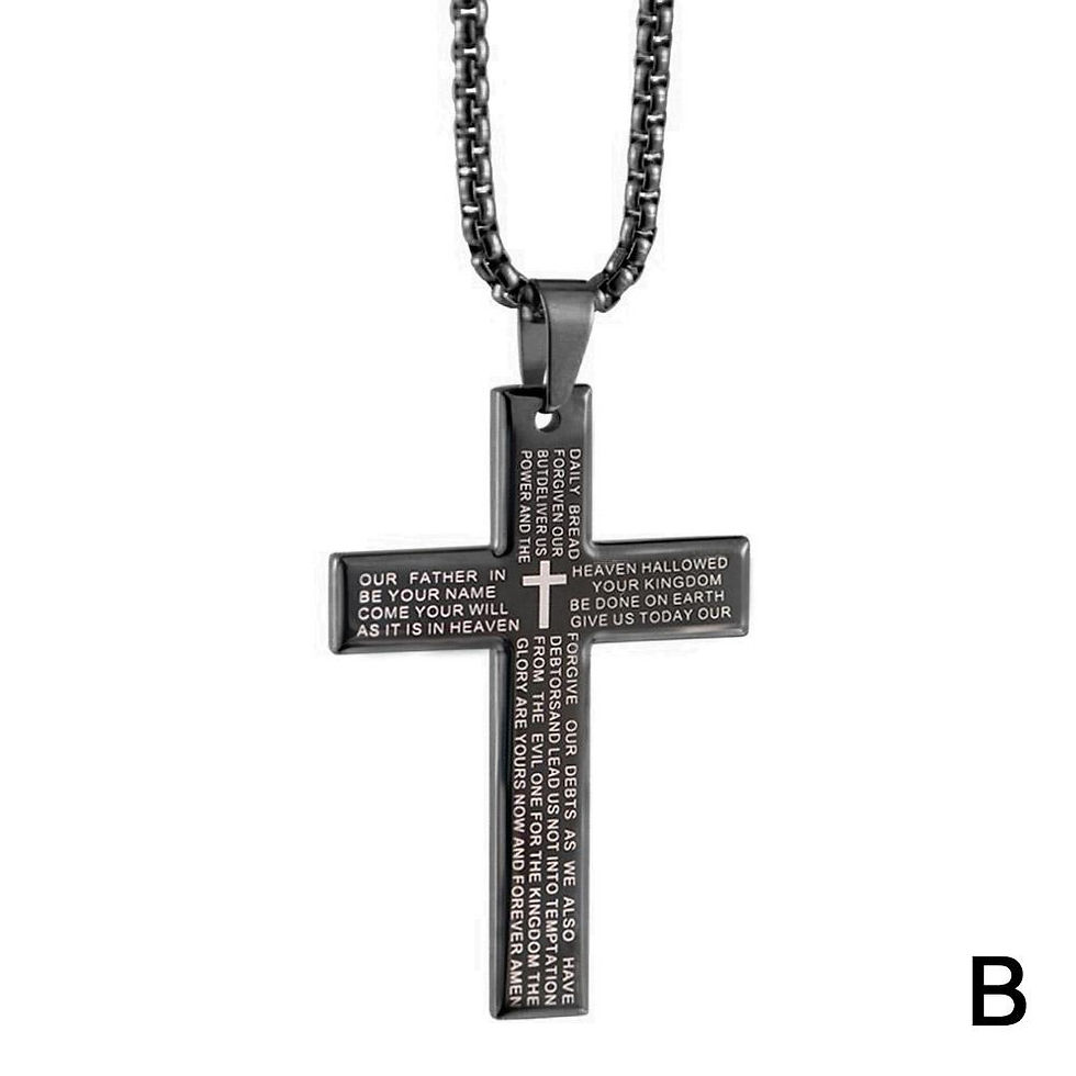 Thumbnail: Christian Bible Cross Chain Necklace Steel Big Pendant Necklace Men's Religious 