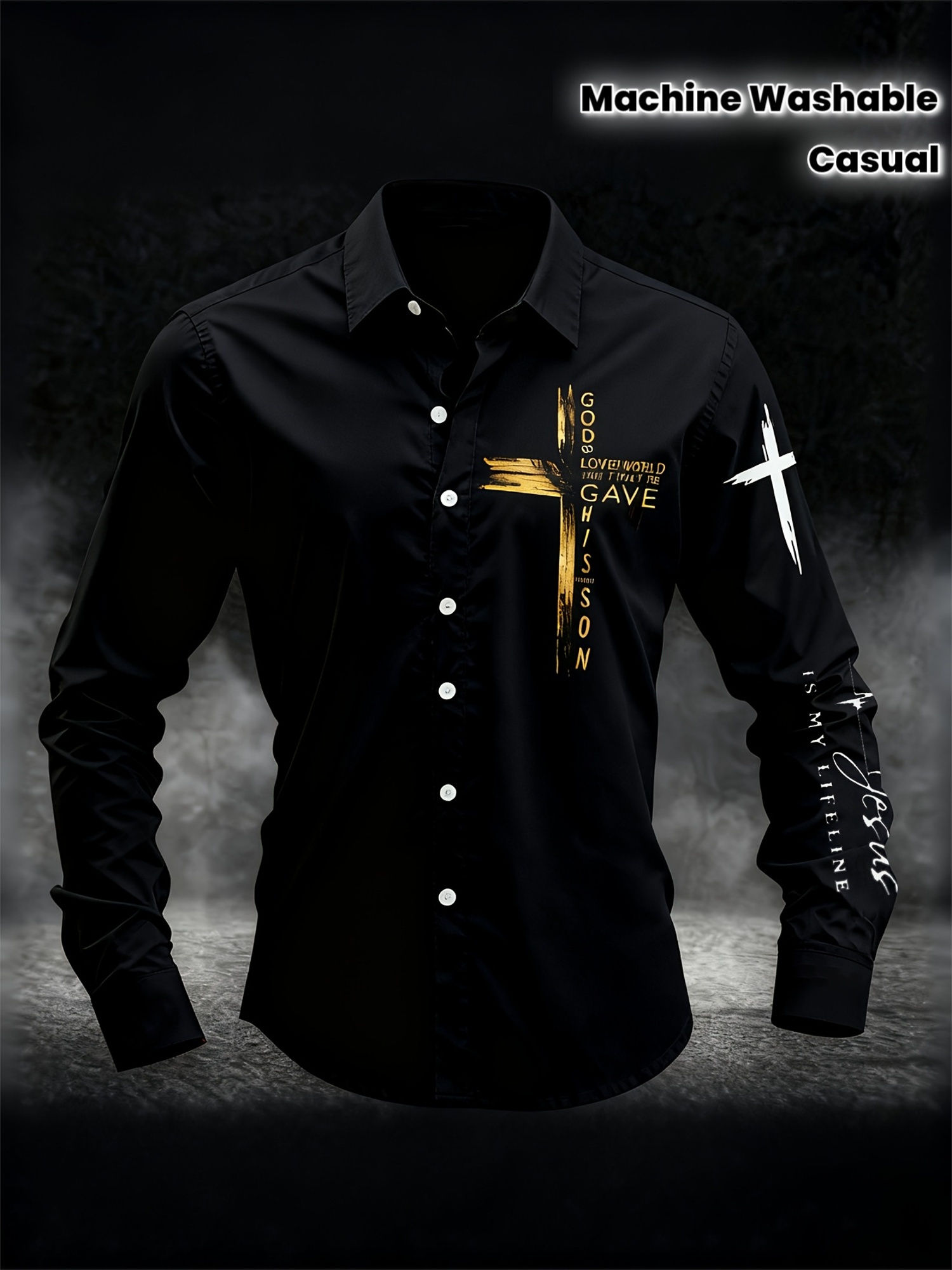 Men'S Long Sleeve Shirt | Casual Cross Shirt with Turn- Collar, Geometric Patter