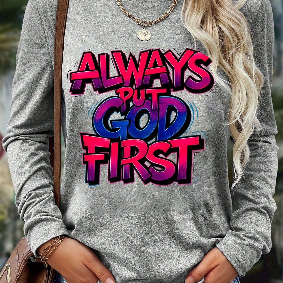 Thumbnail: Women's "Always Put God First" Christian Faith T-Shirt - Graffiti Prayer Top wit
