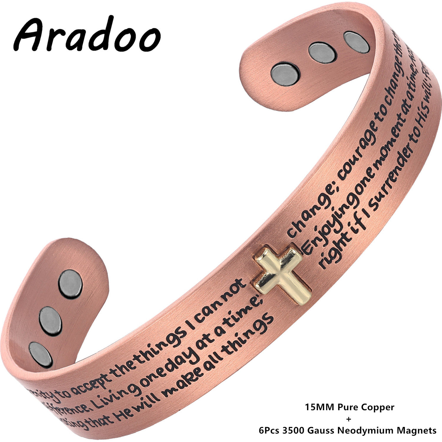 ARADOO Pure Copper Bracelets for Men Women Christian Magnetic Cross Cuff Bangle