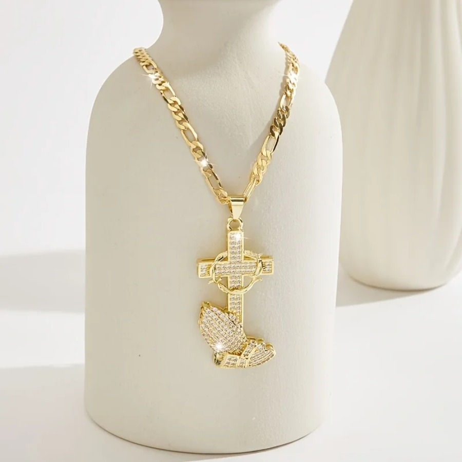 Thumbnail: 1 Simple Style MEN'S Rhinestone Christian Cross Rhinestone Pendant Necklace Pers