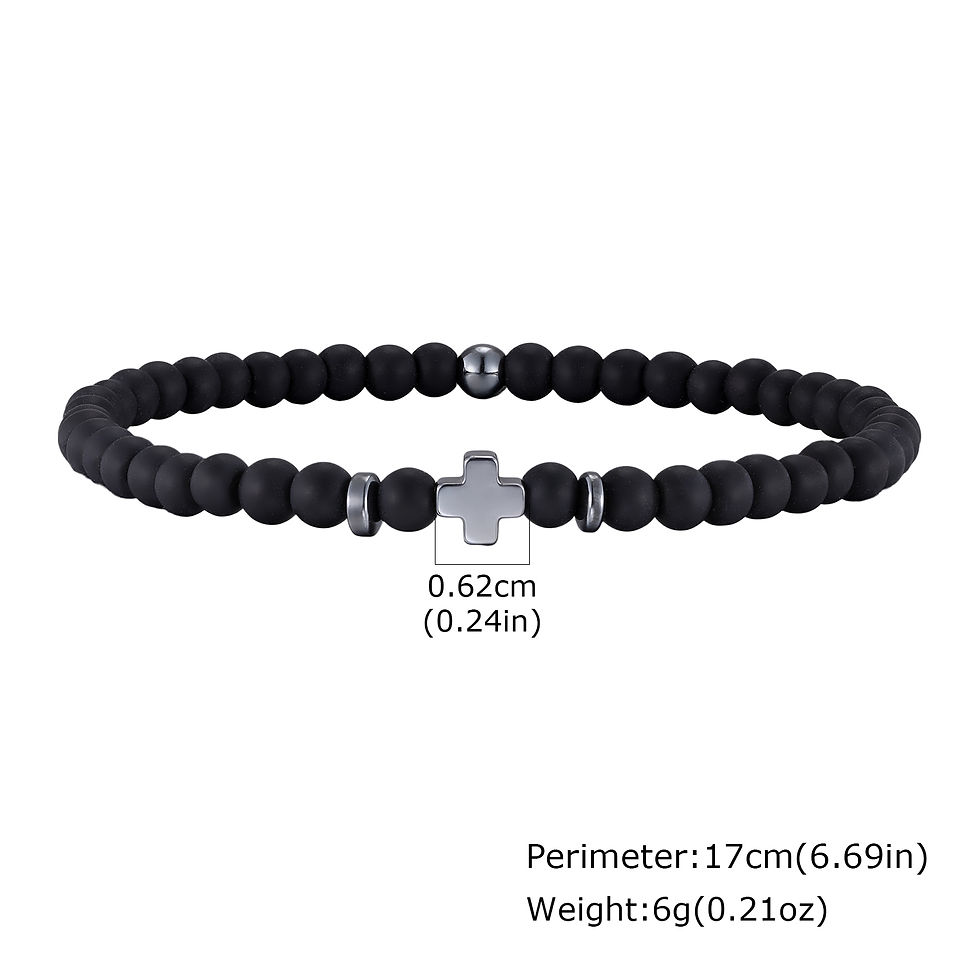 Thumbnail: Gallstone Cross Beaded Bracelet for Men Boys,4mm Red Pine Stone Black Onyx Elast