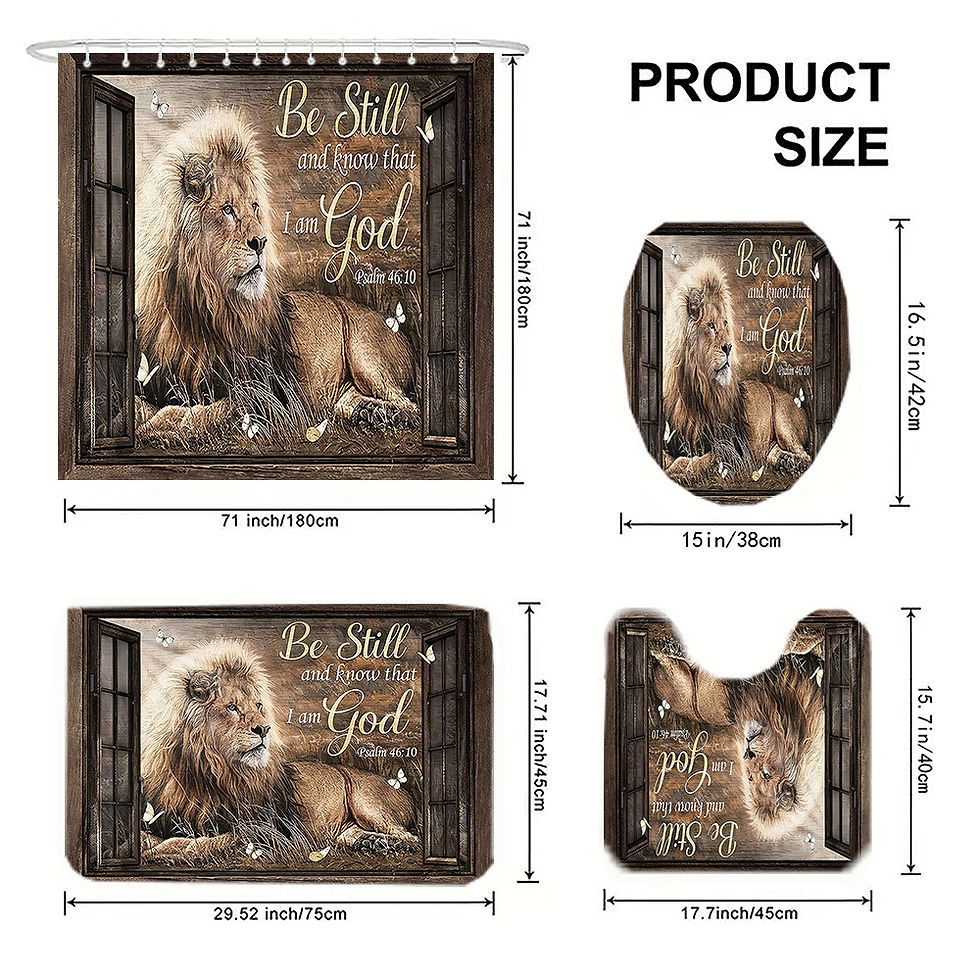 Thumbnail: 4pcs Be Still and Know That I Am God Lion's Peaceful Gaze Printed Shower Curtain