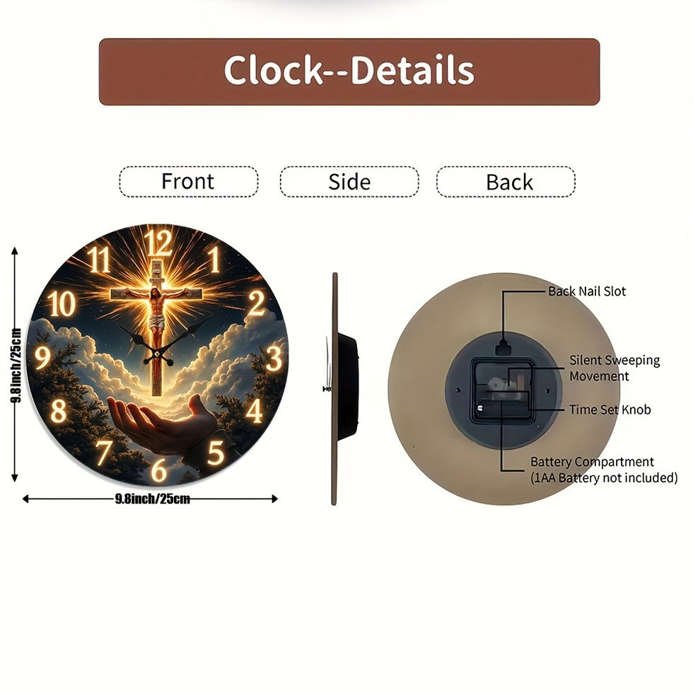 Thumbnail: 1 Silent No Tick Round Wall Clock | Praying Hand Cross Design - 2D Graphic Art R